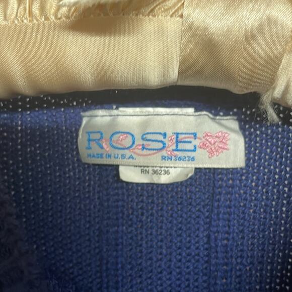 Vintage Rose Brand Short Sleeve Sweater Blue White Medium - Picture 2 of 5